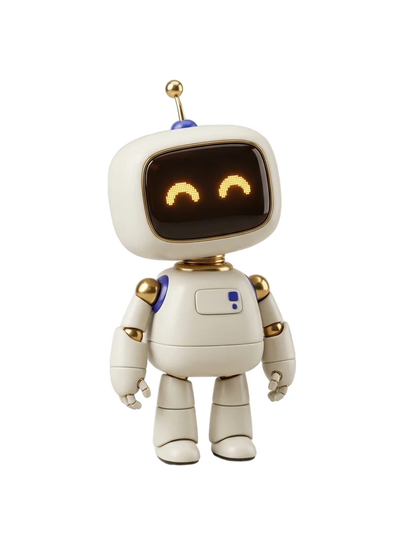 Datum's robot assistant standing and smiling